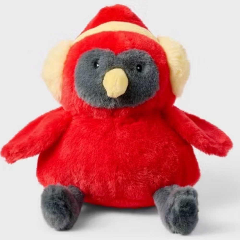 GIGGLESCAPE 7” CARDINAL BIRD WITH EAR MUFFS STUFFED ANIMAL